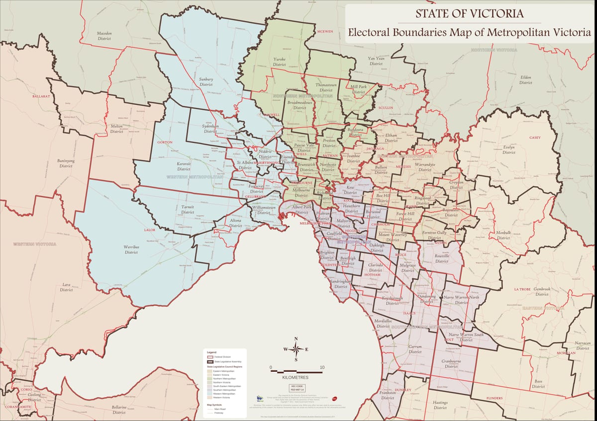 แผนที่ของเมลเบิร์นฝั่งตะวันออกหมู่บ้านย่านชานเมืองต่าง