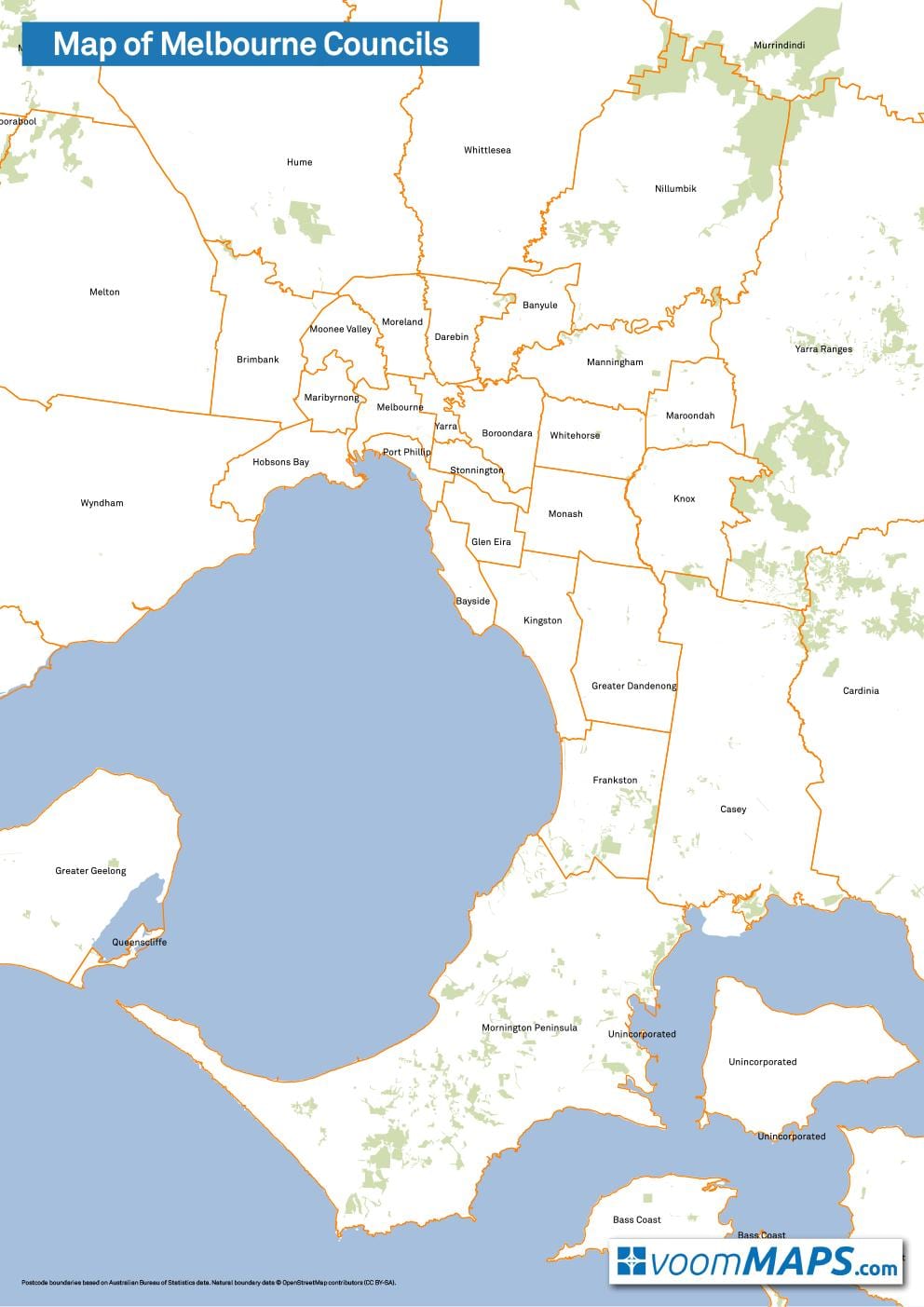 แผนที่ของเมลเบิร์น councils