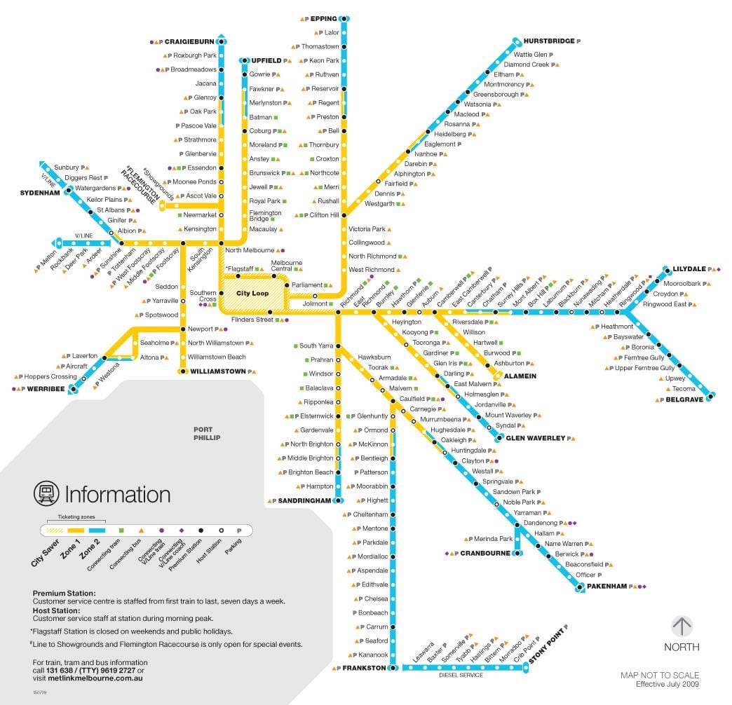 รถไฟใต้ดินยังเมลเบิร์นแผนที่
