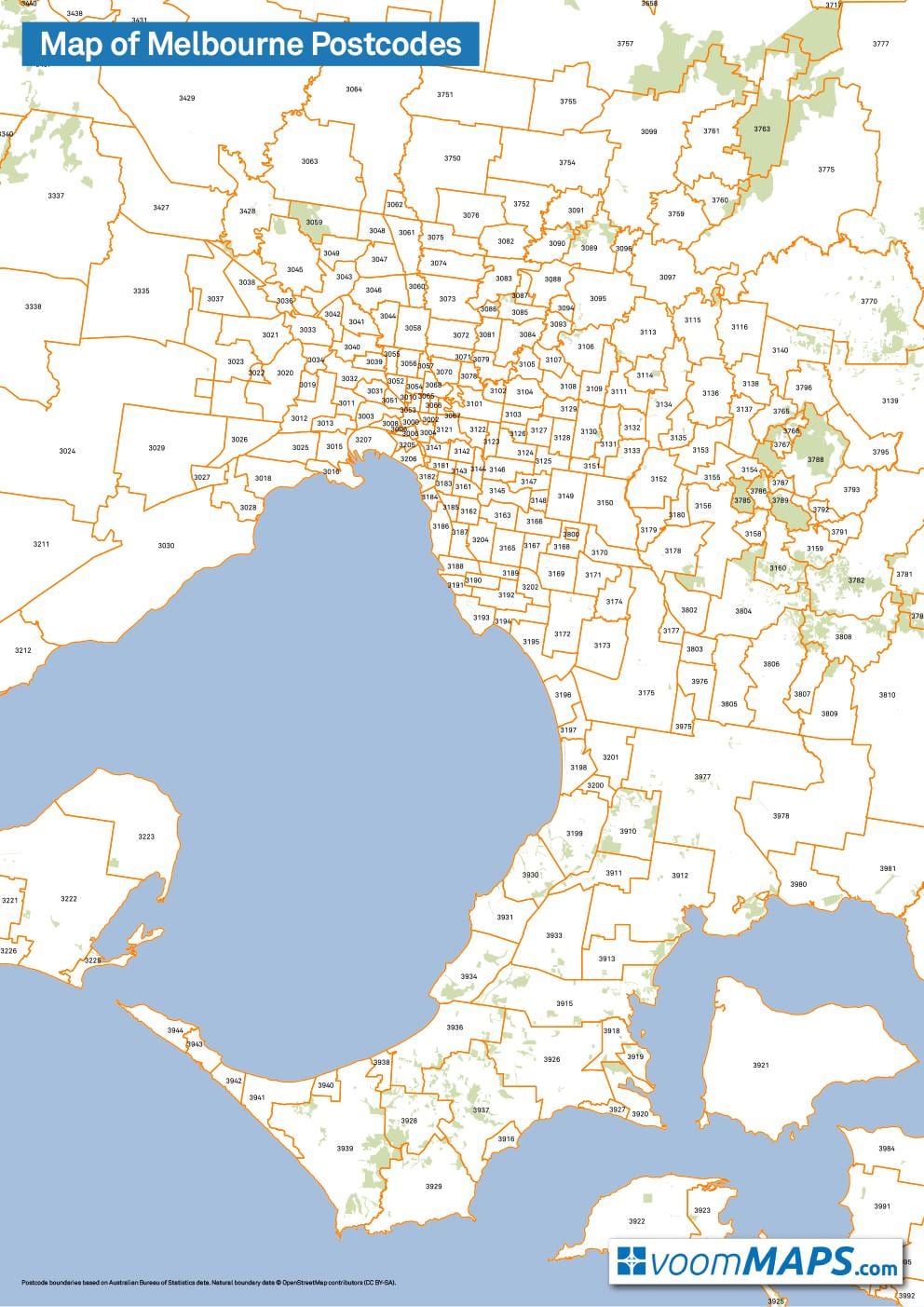 แผนที่ของเมลเบิร์น postcodes