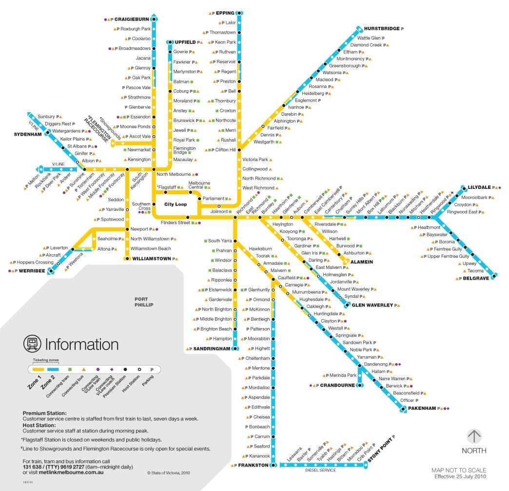 เส้นทางรถไฟบนแผนที่เมลเบิร์น