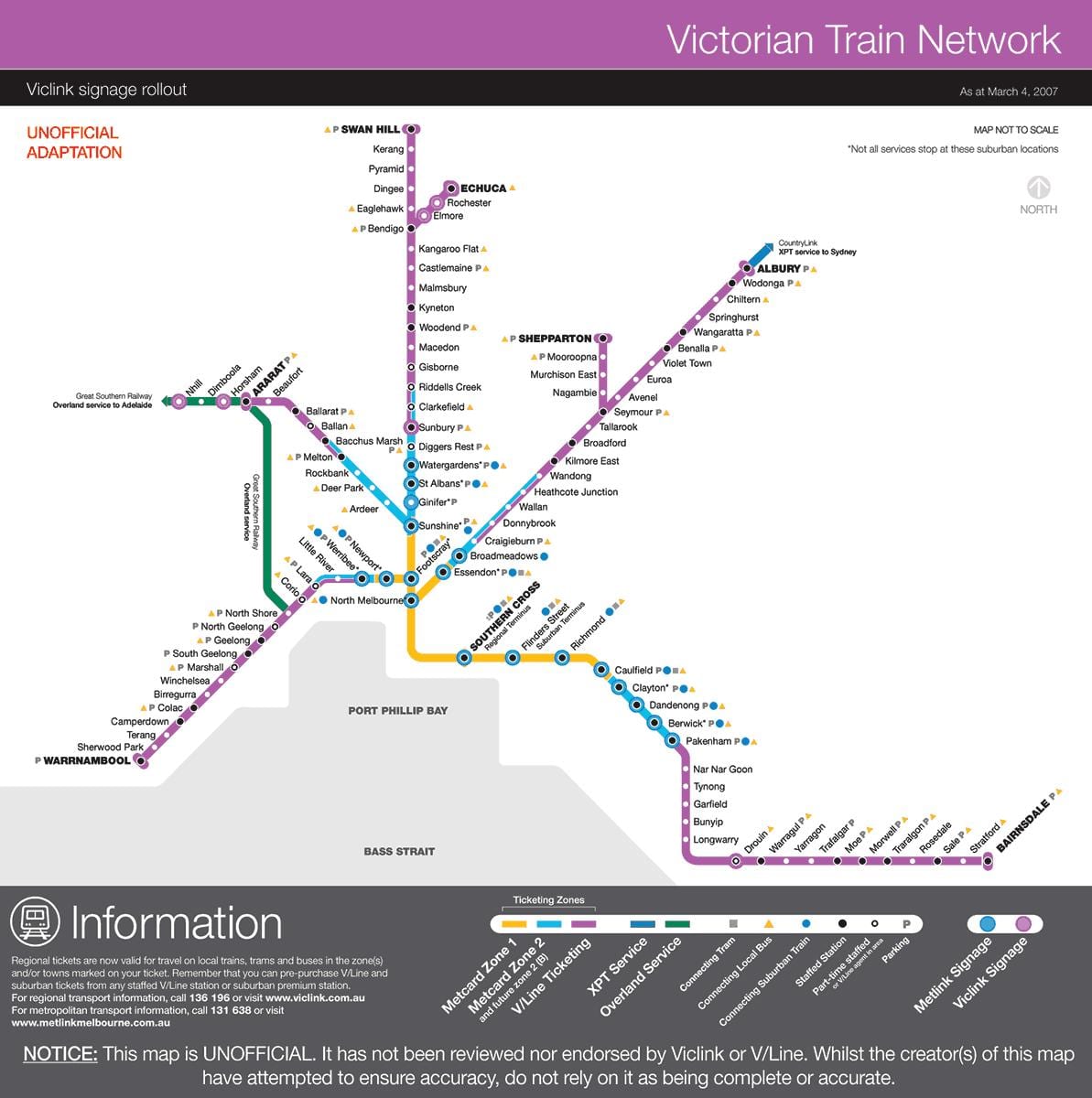 vline รถไฟบนแผนที่