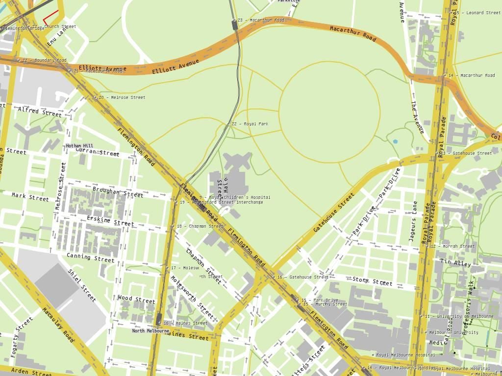 แผนที่ของเชื้อพระวงศ์เด็กโรงพยาบาลยังเมลเบิร์น