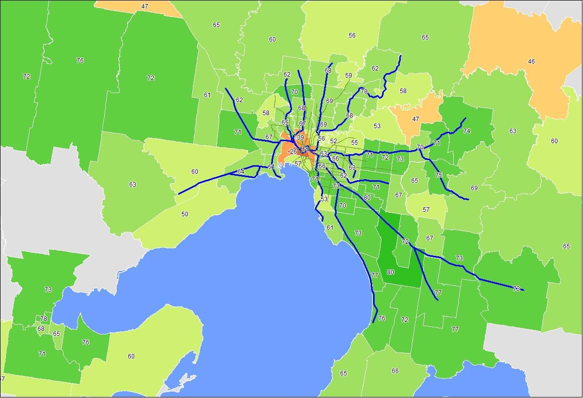 แผนที่ของเมลเบิร์น cbd