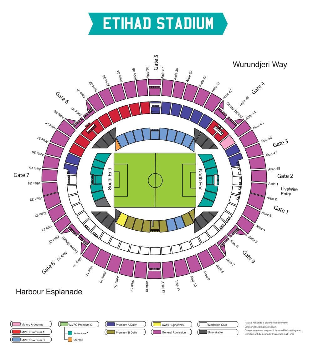 แผนที่ของ Etihad สนามกีฬายังเมลเบิร์น