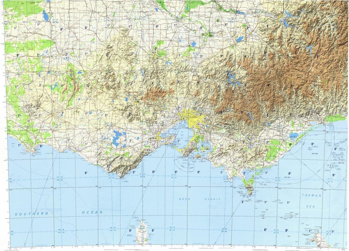 topographic นแผนที่ของเมลเบิร์น