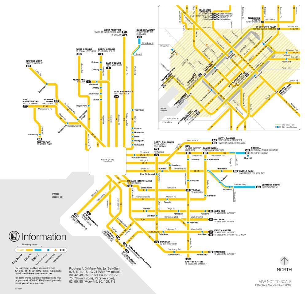 Yarra trams แผนที่