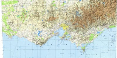 Topographic นแผนที่ของเมลเบิร์น